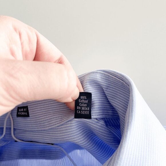 Tommy Hilfiger Mens Dress Shirt Regular Fit Button Long Sleeve Stripes Blue Sz18 - Picture 5 of 8